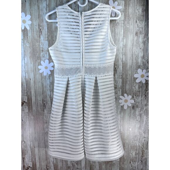 Francesca's A-Line Mini Dress M White Striped V Neck Sleeveless Lace‎ Trim Mesh - Picture 2 of 9